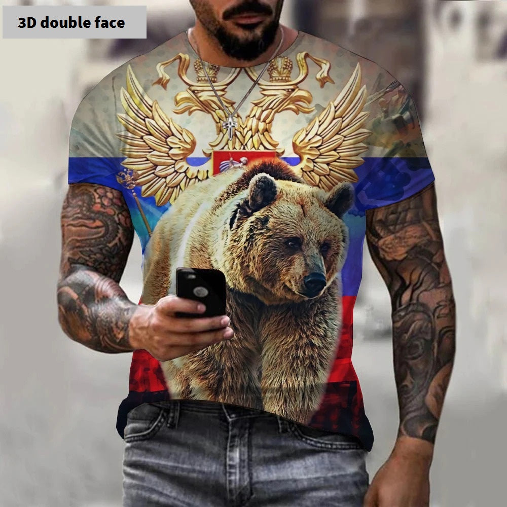 T-SHIRT 3D DOUBLE FACE AVEC OURS RUSSE ET AIGLE A DEUX TETES