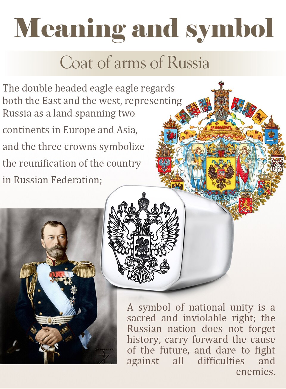 Bague Russie Aigle à deux têtes Russia Emblème - RUSSIAFR
