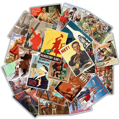 25 STICKERS AUTOCOLLANTS REPRODUCTIONS AFFICHES DE PROPAGANDE RUSSE RUSSIE URSS - SERIE 2 - RUSSIAFR
